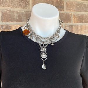 Lucky Brand Travel & Rock N Roll Themed Multi Chain Charm Necklace